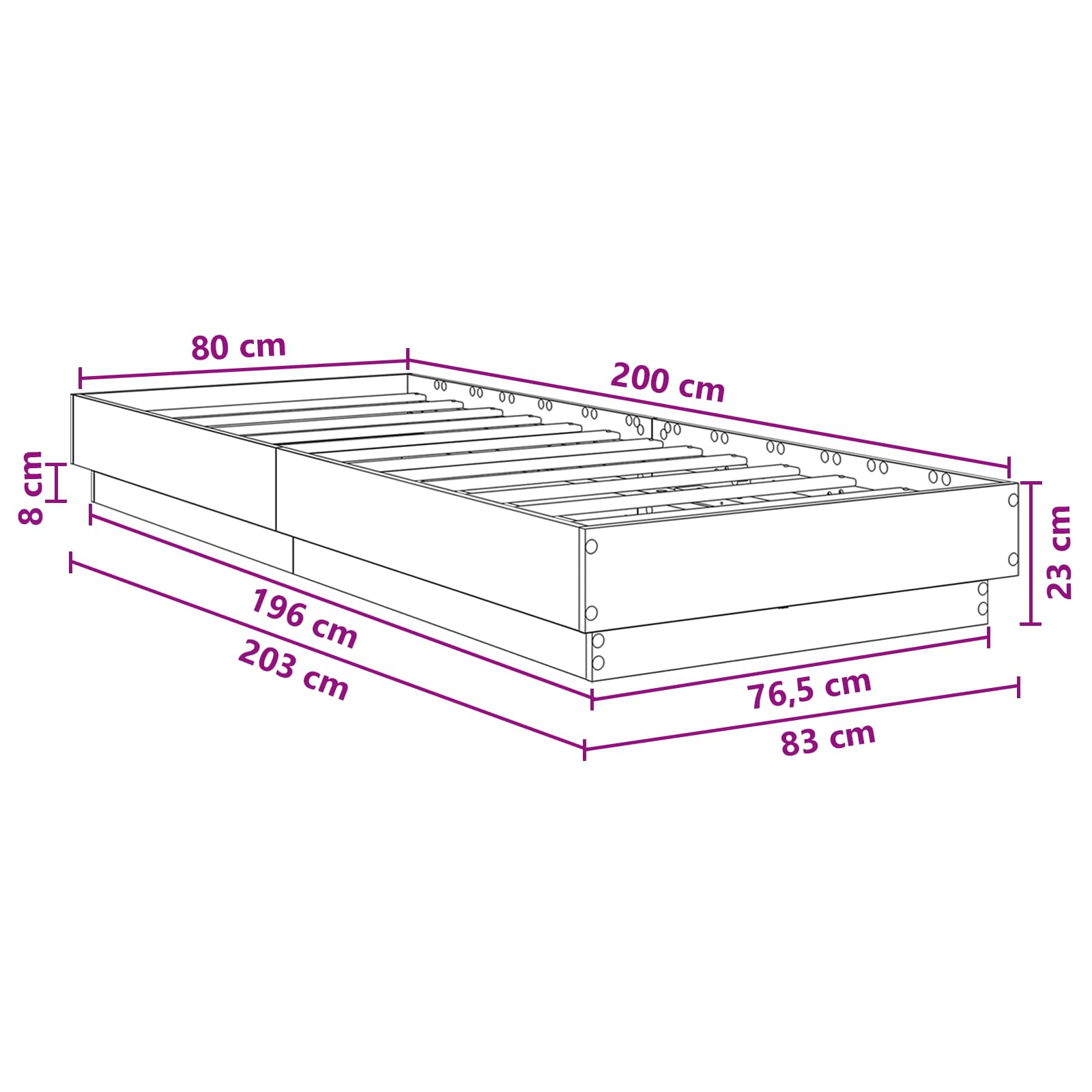 Letto con LED Legno antico 80 x 200 cm Legno ingegnerizzato | homemem39