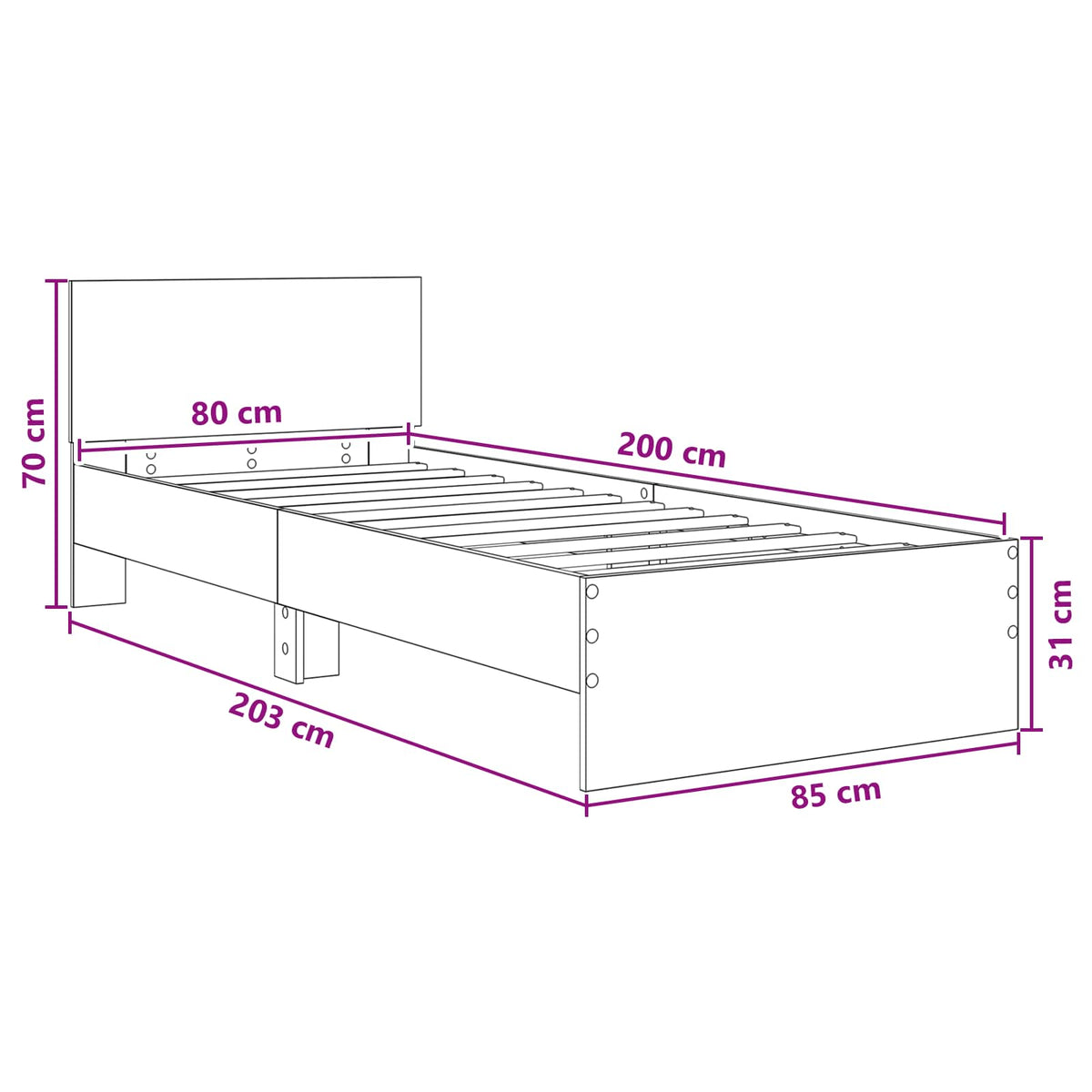 Struttura letto con testata Legno antico 80 x 200 cm