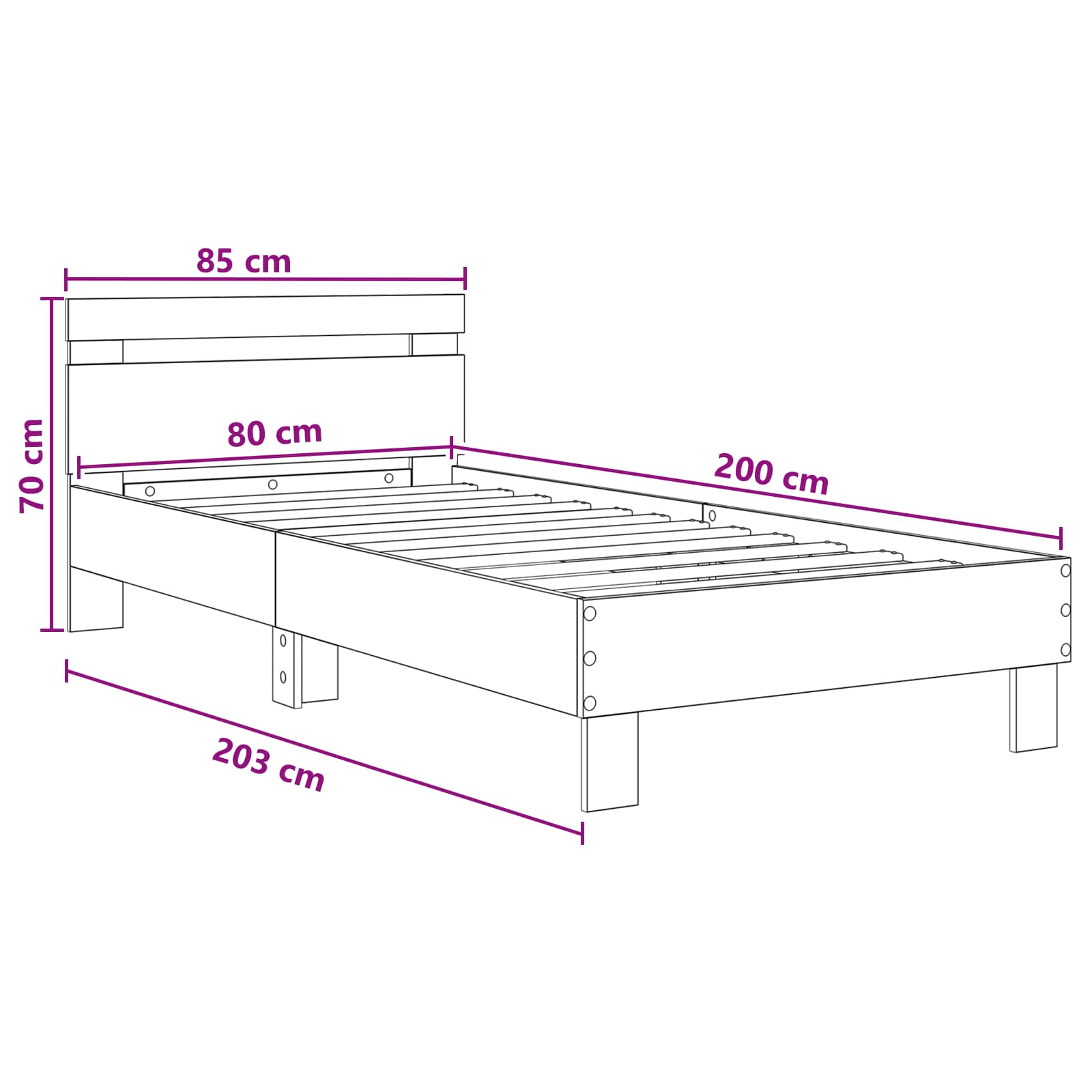Struttura letto con testata Rovere Artigianale 80 x 200 cm | homemem39