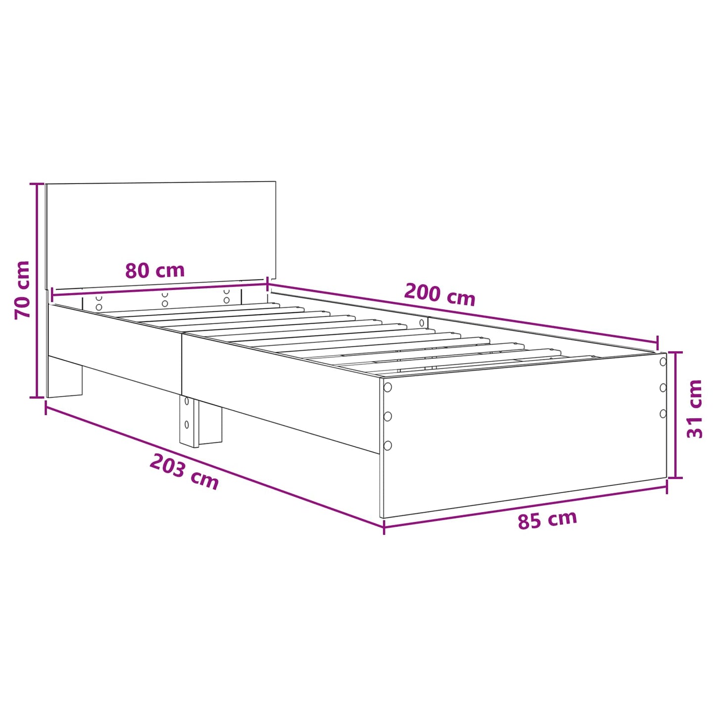 Struttura letto con testata Rovere Artigianale 80 x 200 cm | homemem39