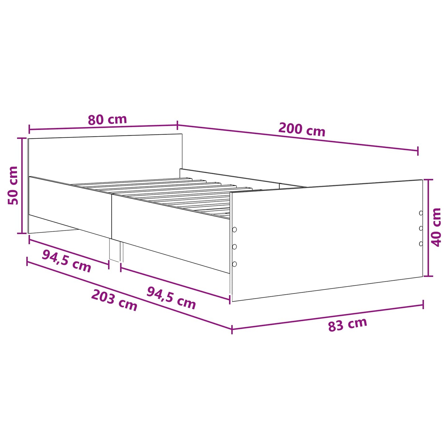 Struttura letto con testata Legno antico 80 x 200 cm | homemem39