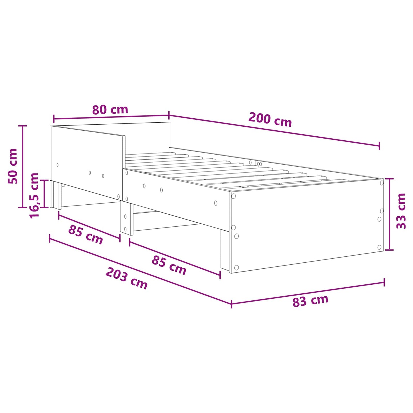 Struttura letto con testata Grigio Cemento 80 x 200 cm | homemem39