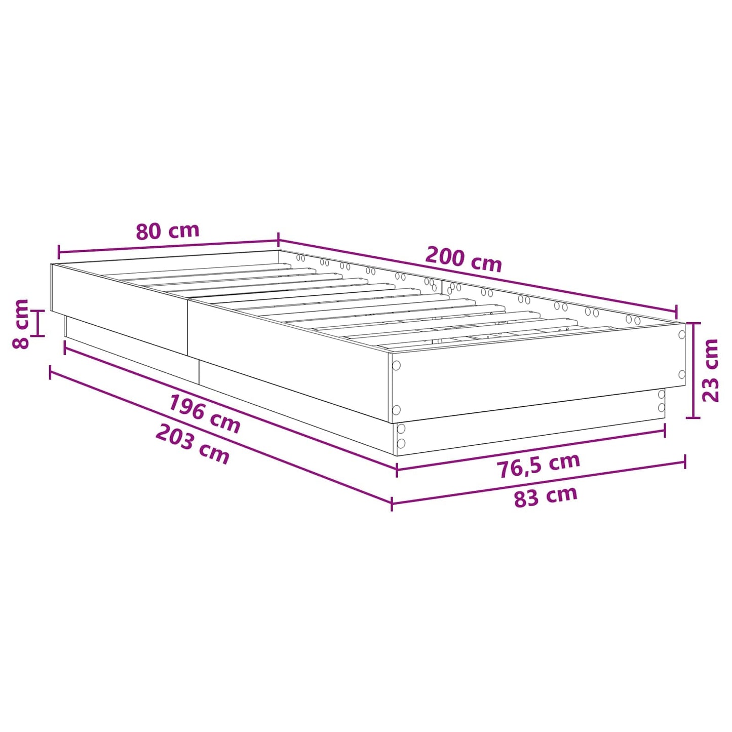 Struttura letto a pavimento Legno antico 80 x 200 cm | homemem39
