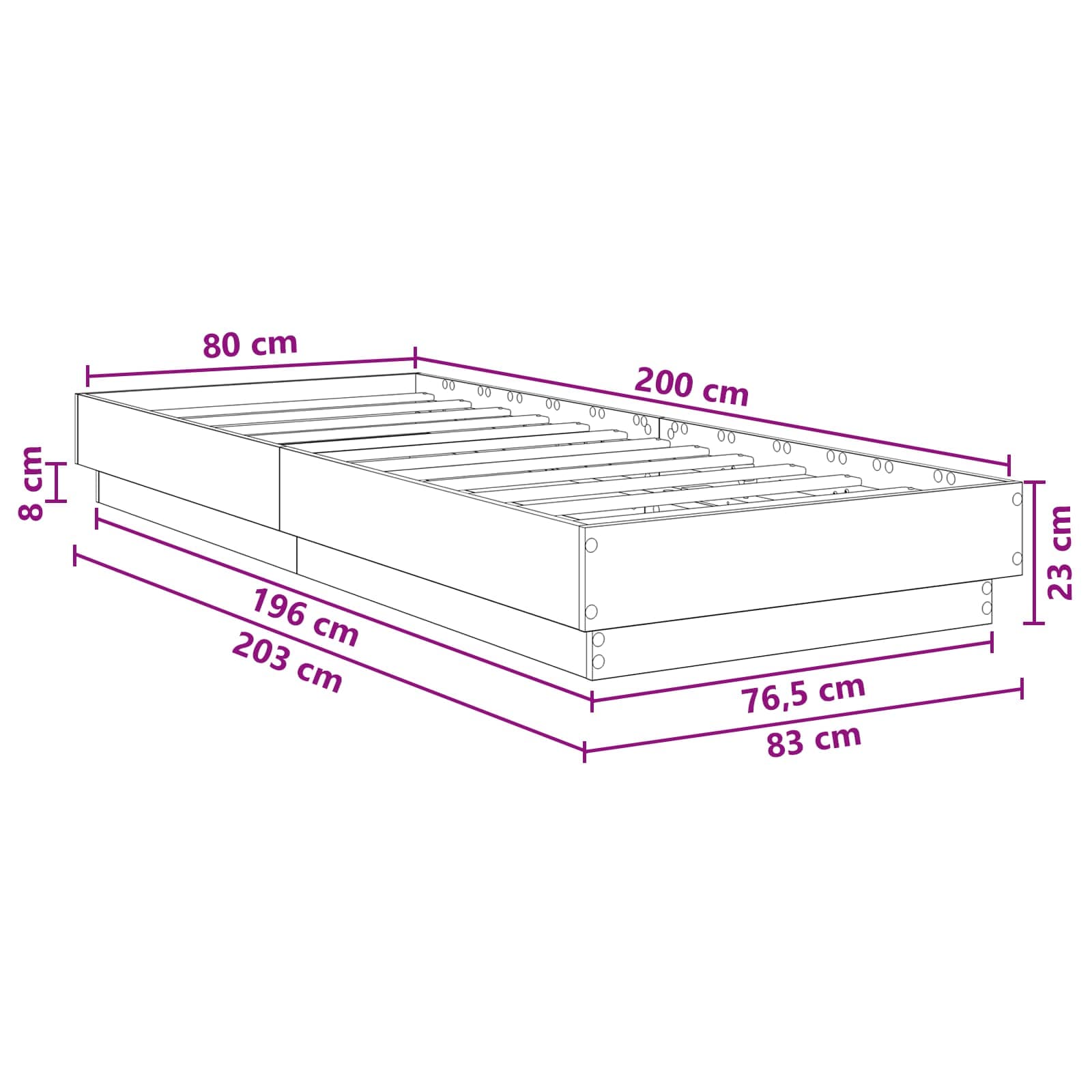 Struttura letto a pavimento Grigio Cemento 80 x 200 cm | homemem39