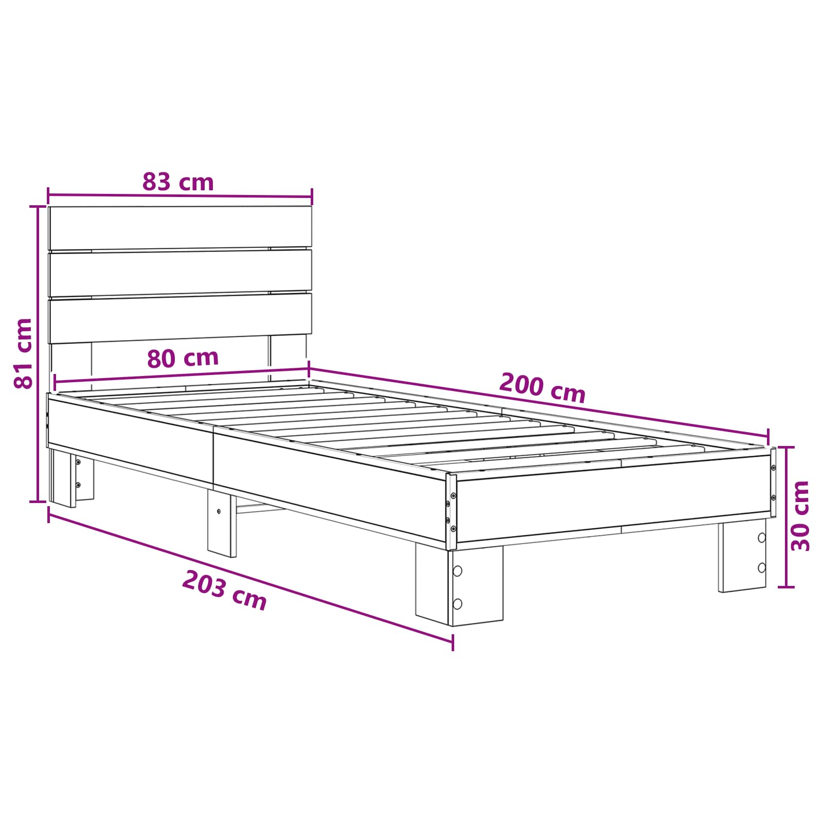 Struttura letto con testata Rovere Sonoma 80 x 200 cm | homemem39