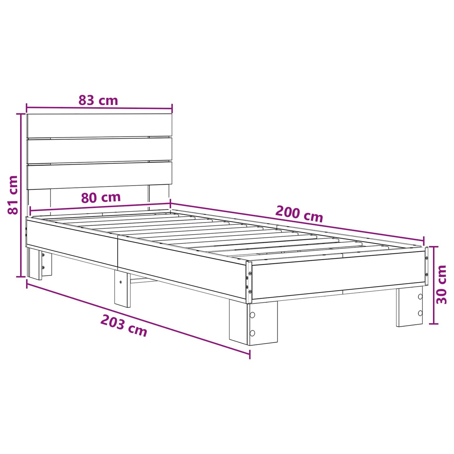 Struttura letto con testata Sonoma grigio 80 x 200 cm | homemem39