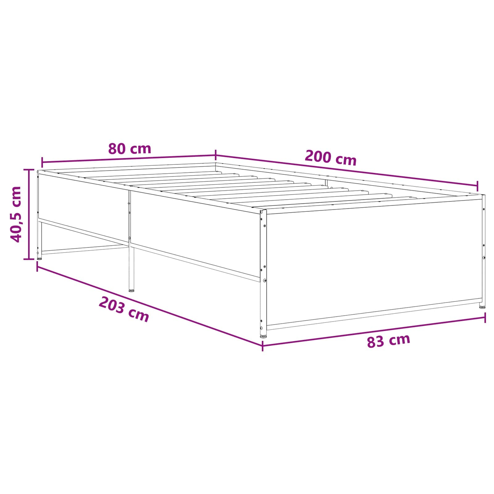 Struttura del letto Rovere Artigianale 80 x 200 cm | homemem39