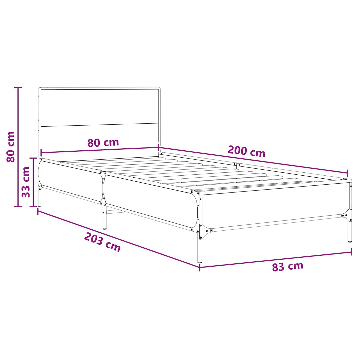 Struttura letto con testata Rovere Nero 80 x 200 cm | homemem39