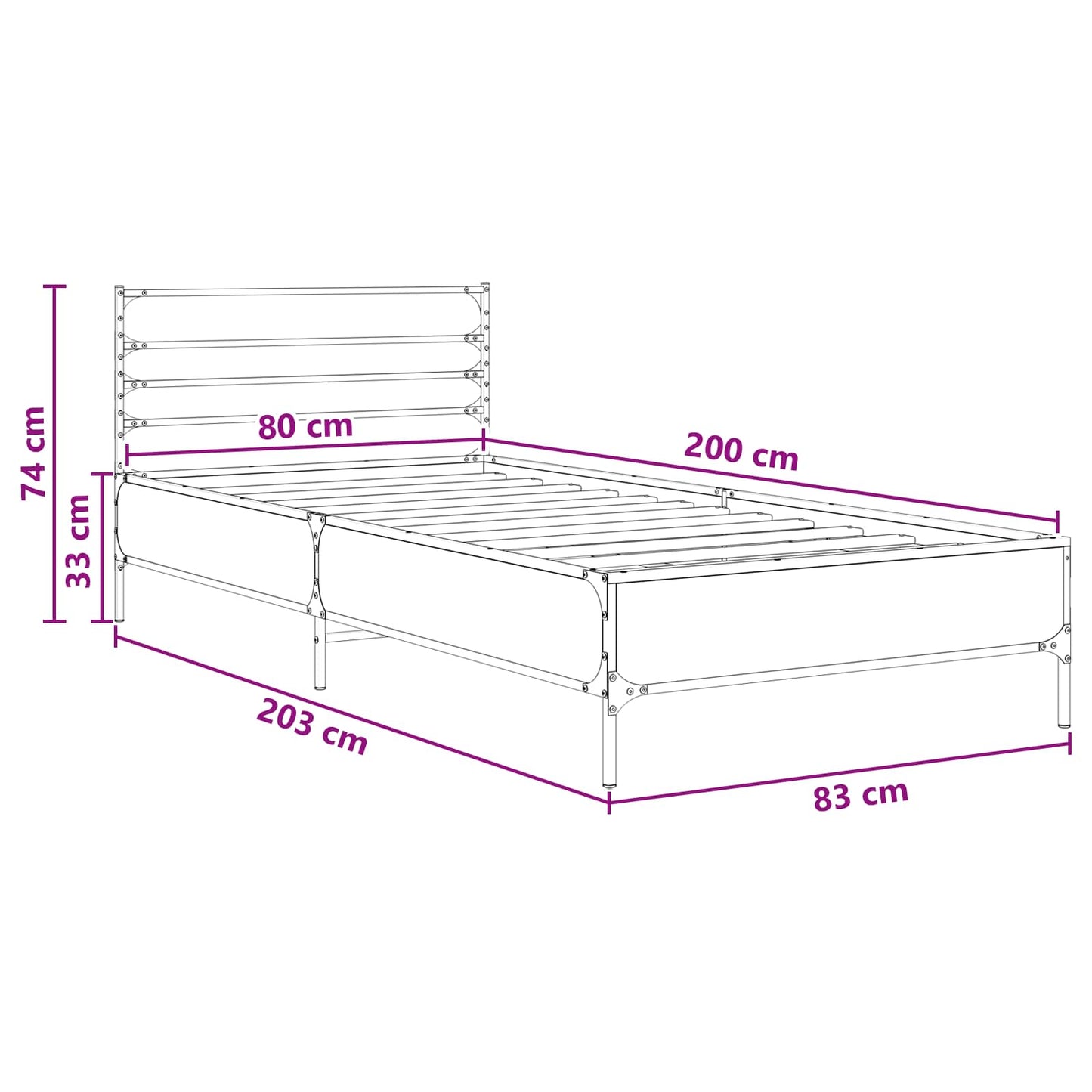 Struttura del letto Rovere Fumo 80 x 200 cm | homemem39