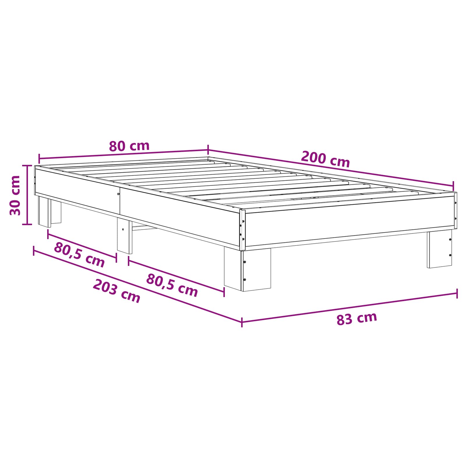 Struttura del letto Rovere Sonoma 80 x 200 cm | homemem39