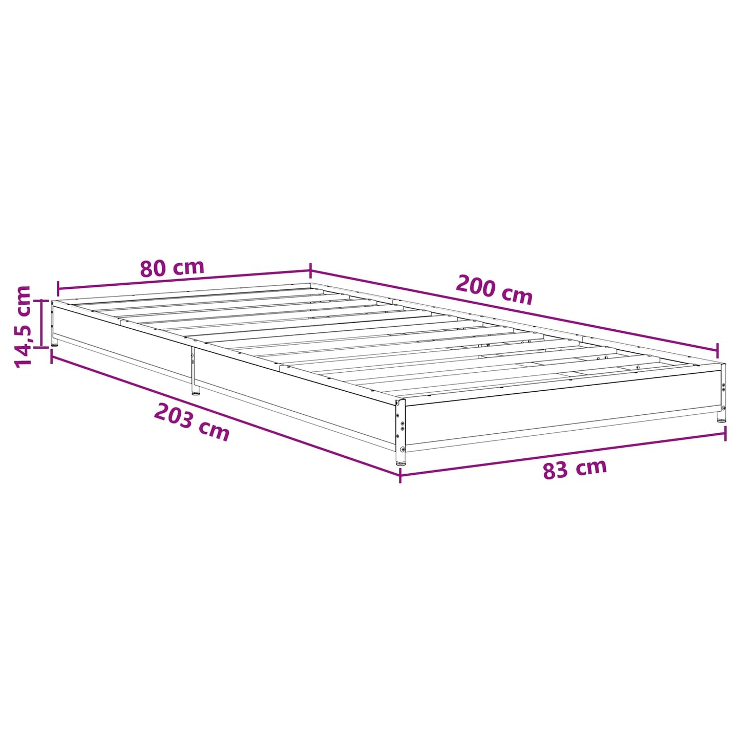 Struttura del letto Rovere Artigianale 80 x 200 cm | homemem39
