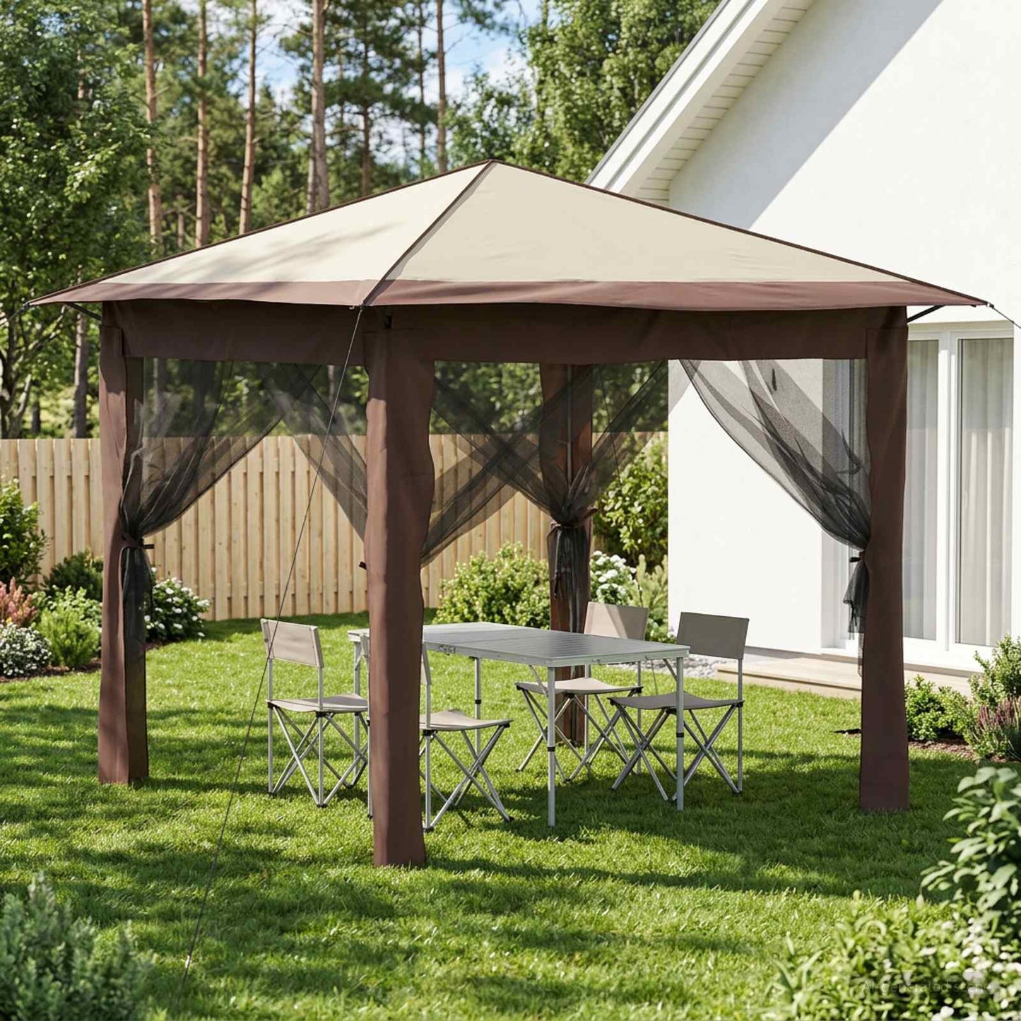Gazebo con 4 Pareti 2,6 x 2,6 m Crema e Marrone | homemem39