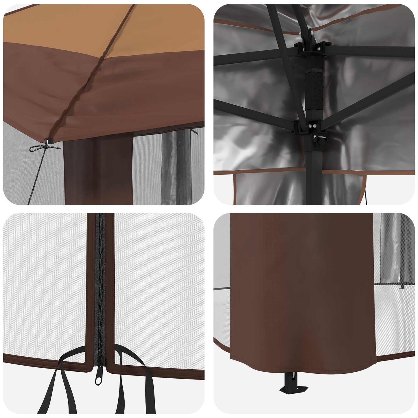 Gazebo con 4 Pareti 3,3 x 3,3 m Beige e Marrone | homemem39
