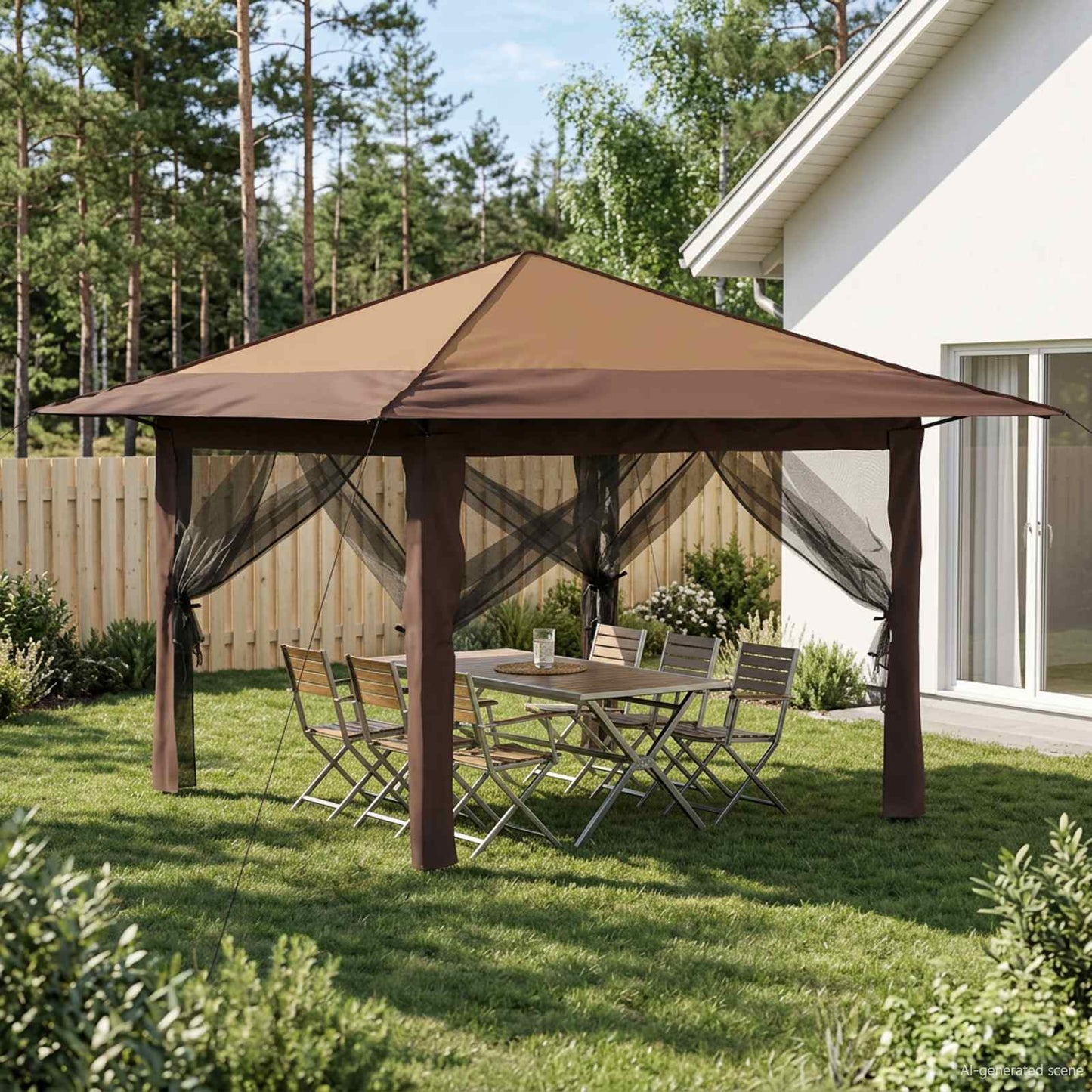 Gazebo con 4 Pareti 3,3 x 3,3 m Beige e Marrone | homemem39