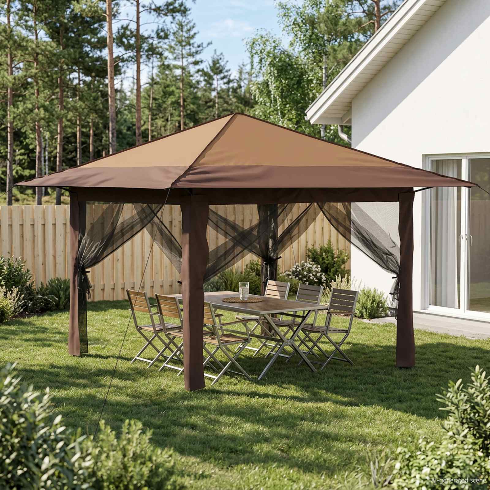 Gazebo con 4 Pareti 3,3 x 3,3 m Beige e Marrone | homemem39