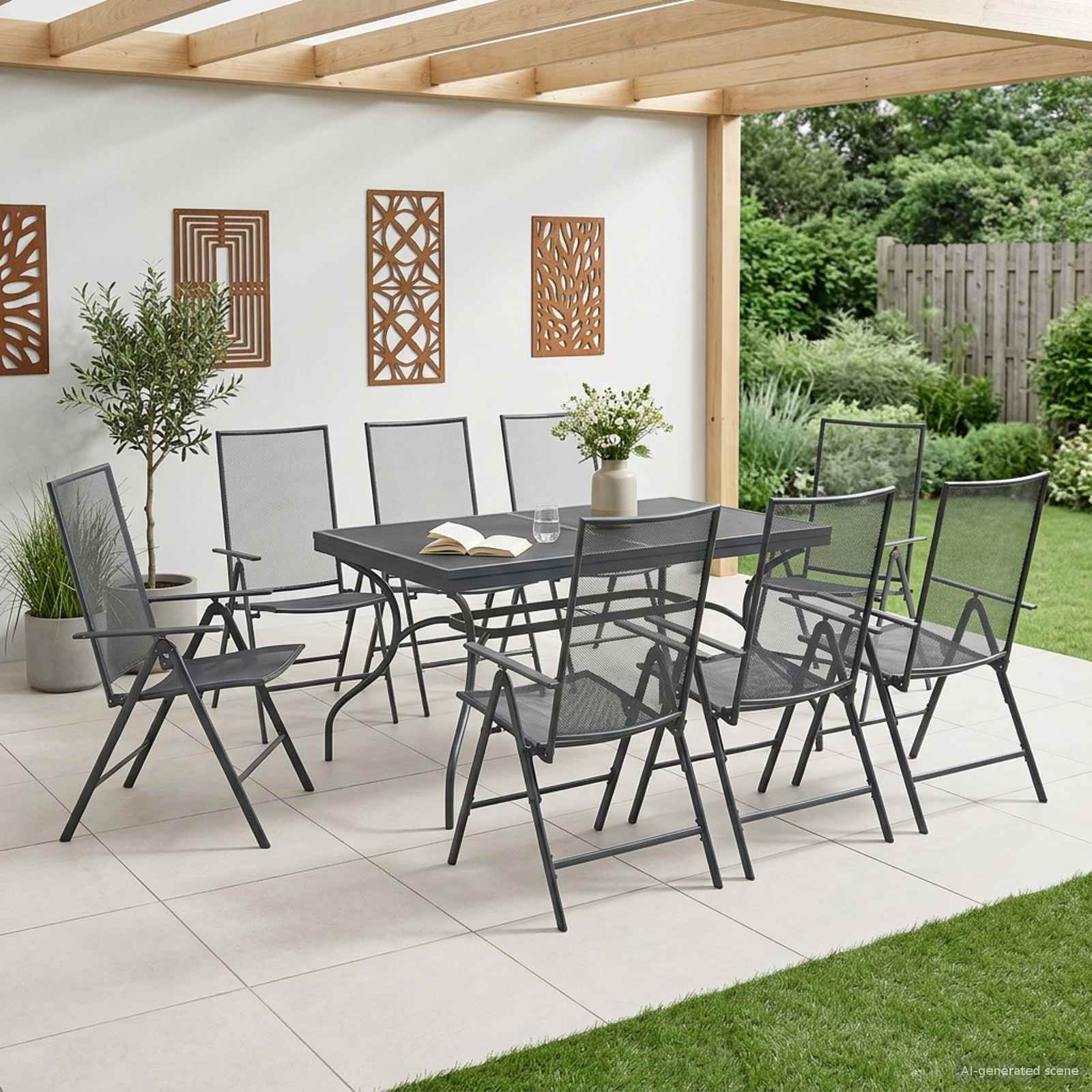 Set da Pranzo per Giardino 9 pcs Antracite 212 x 90 x 76 cm | homemem39