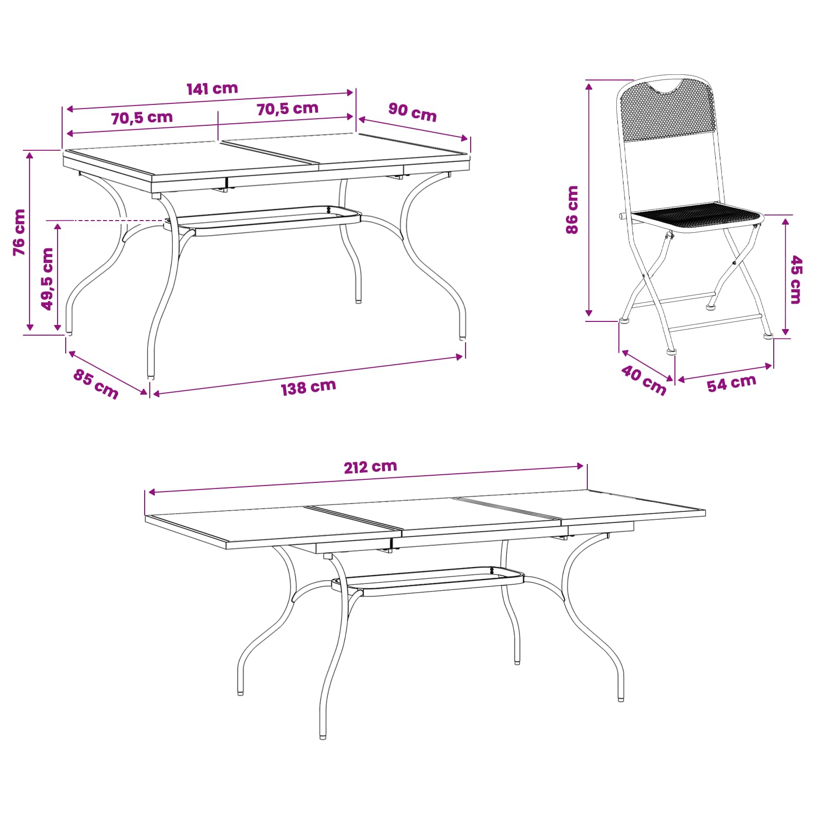 Set da Pranzo per Giardino 7 pcs Antracite 212 x 90 x 76 cm | homemem39
