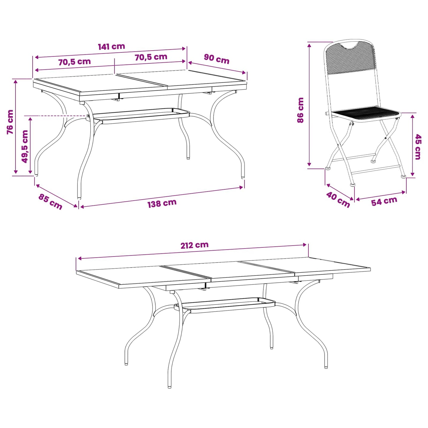 Set da Pranzo per Giardino 9 pcs Antracite 212 x 90 x 76 cm | homemem39