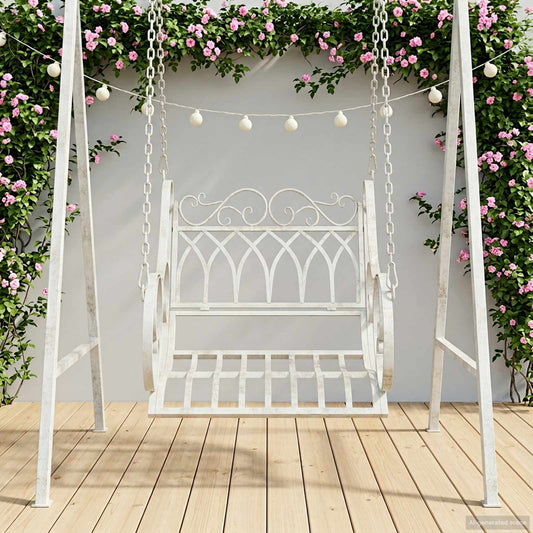 Panchina a Dondolo Acciaio 71 x 75 x 59 cm Bianco Antico