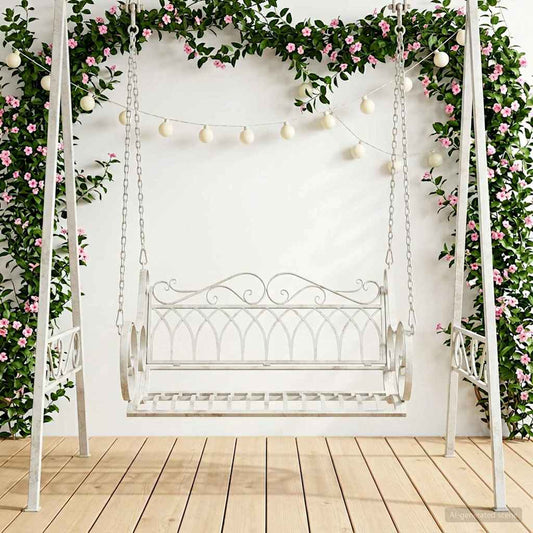 Panchina a Dondolo Acciaio 109 x 75 x 59 cm Bianco Antico