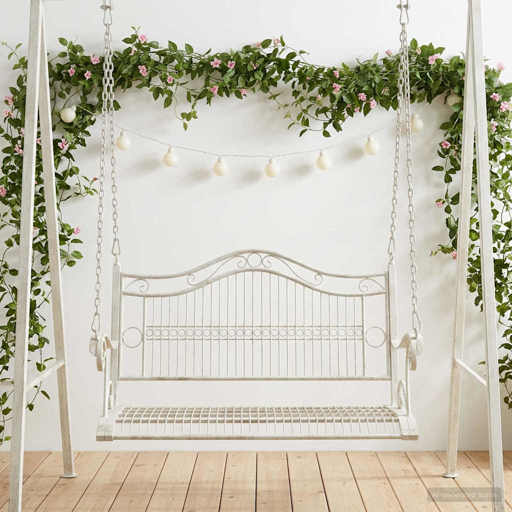 Panchina a Dondolo Acciaio 115 x 61 x 63 cm Bianco Antico | homemem39