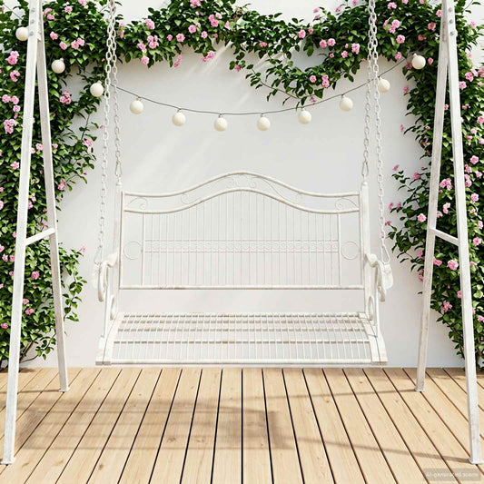 Panchina a Dondolo Acciaio 115 x 61 x 63 cm Bianco Antico