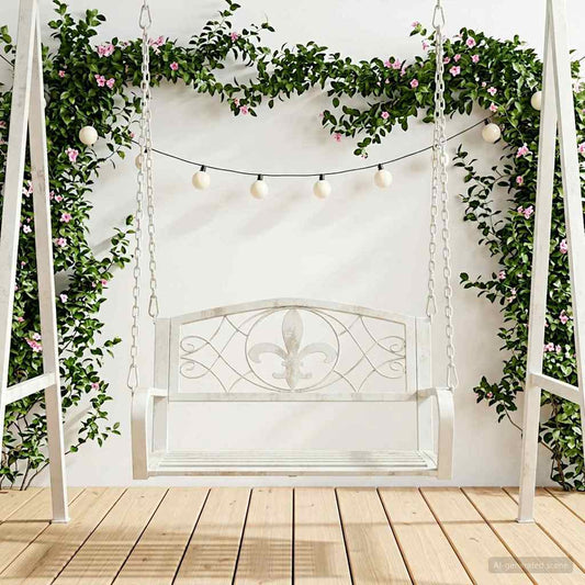 Panchina a Dondolo Acciaio 71,5 x 59 x 55 cm Bianco Antico