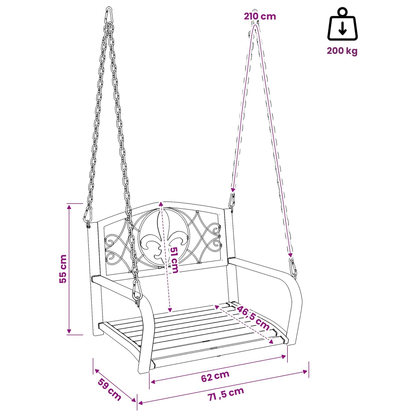 Panchina a Dondolo Acciaio 71,5 x 59 x 55 cm Bianco Antico | homemem39