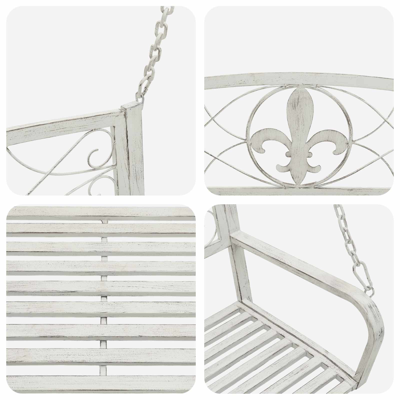 Panchina a Dondolo Acciaio 110,5 x 59 x 55 cm Bianco Antico | homemem39
