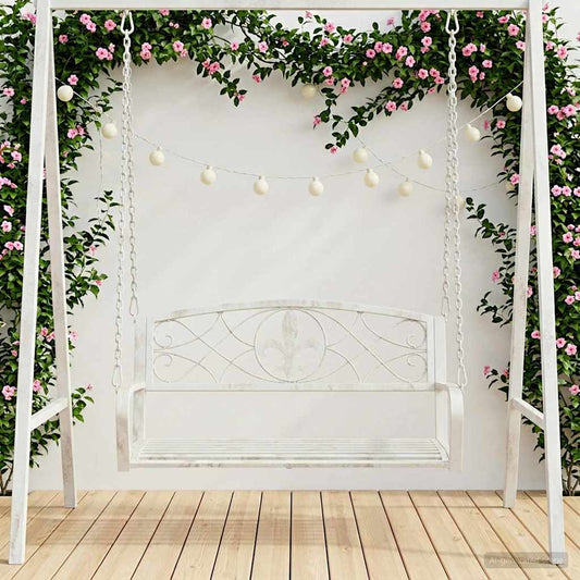 Panchina a Dondolo Acciaio 110,5 x 59 x 55 cm Bianco Antico