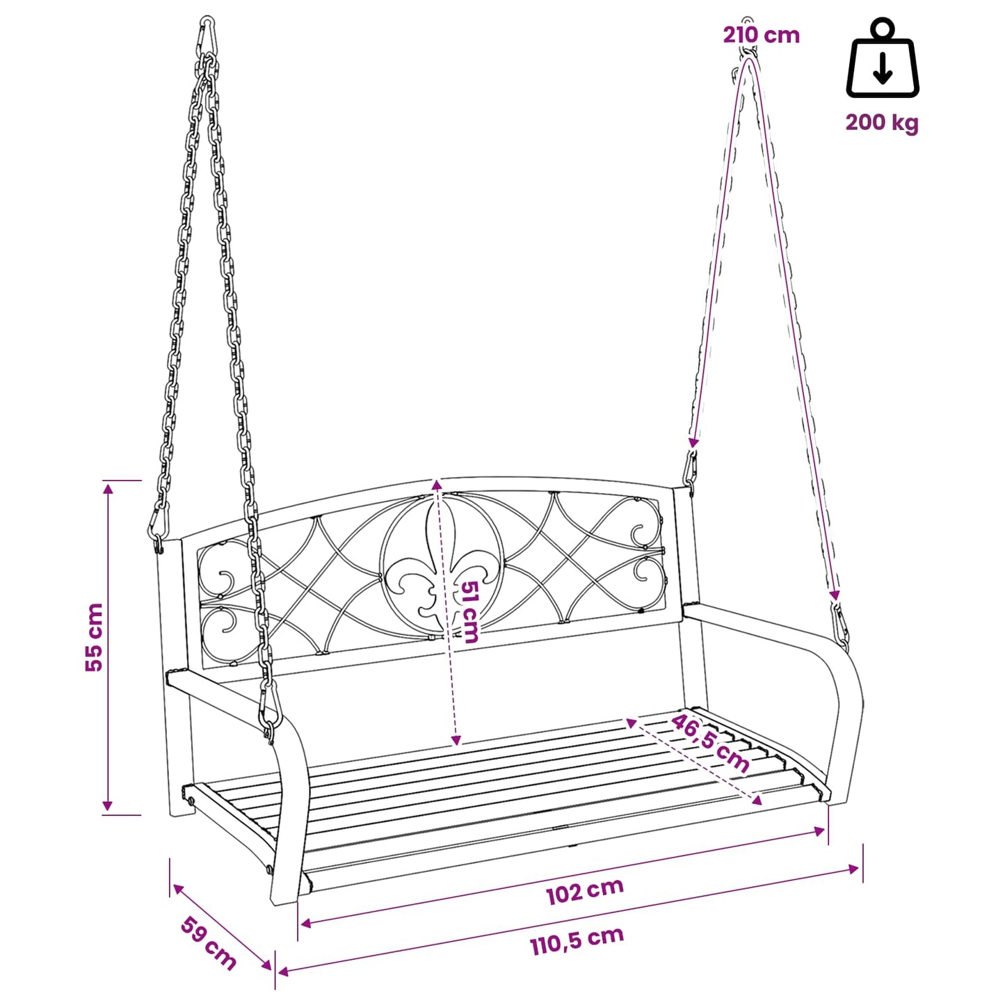 Panchina a Dondolo Acciaio 110,5 x 59 x 55 cm Bianco Antico | homemem39