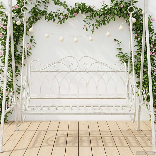 Panchina a Dondolo Acciaio 112 x 60 x 126,5 cm Bianco Antico