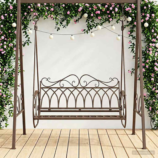 Panchina a Dondolo Acciaio 112 x 60 x 126,5 cm Marrone Antico
