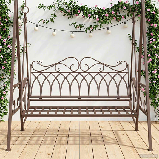 Panchina a Dondolo Acciaio 112 x 60 x 126,5 cm Marrone Antico