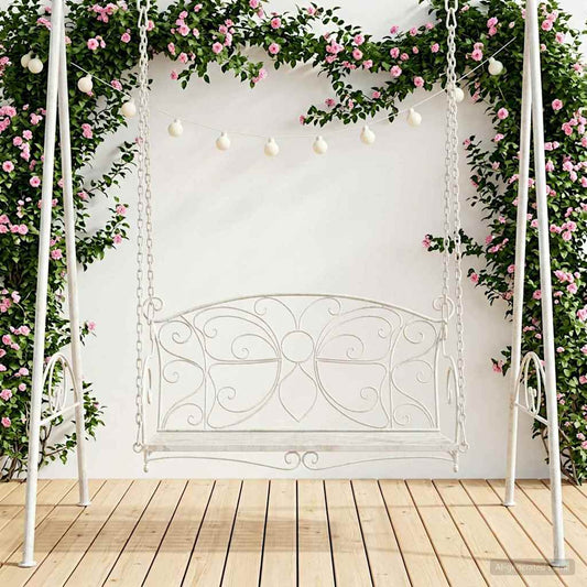 Panchina a Dondolo Acciaio 105,5 x 61 x 56 cm Bianco Antico