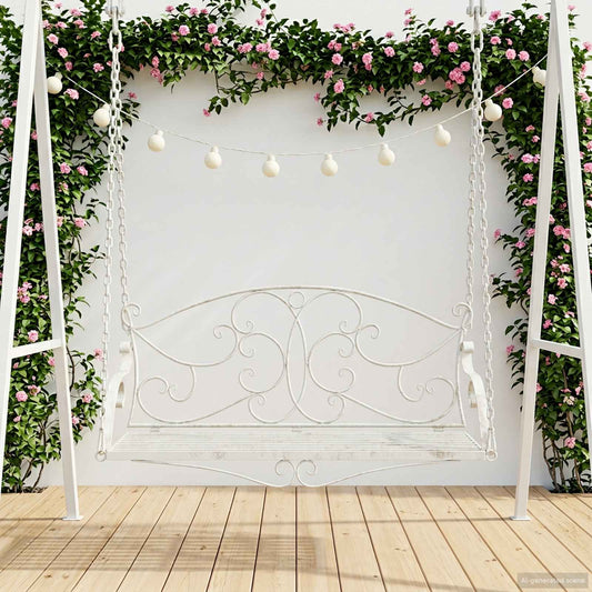 Panchina a Dondolo Acciaio 110 x 52,5 x 47 cm Bianco Antico