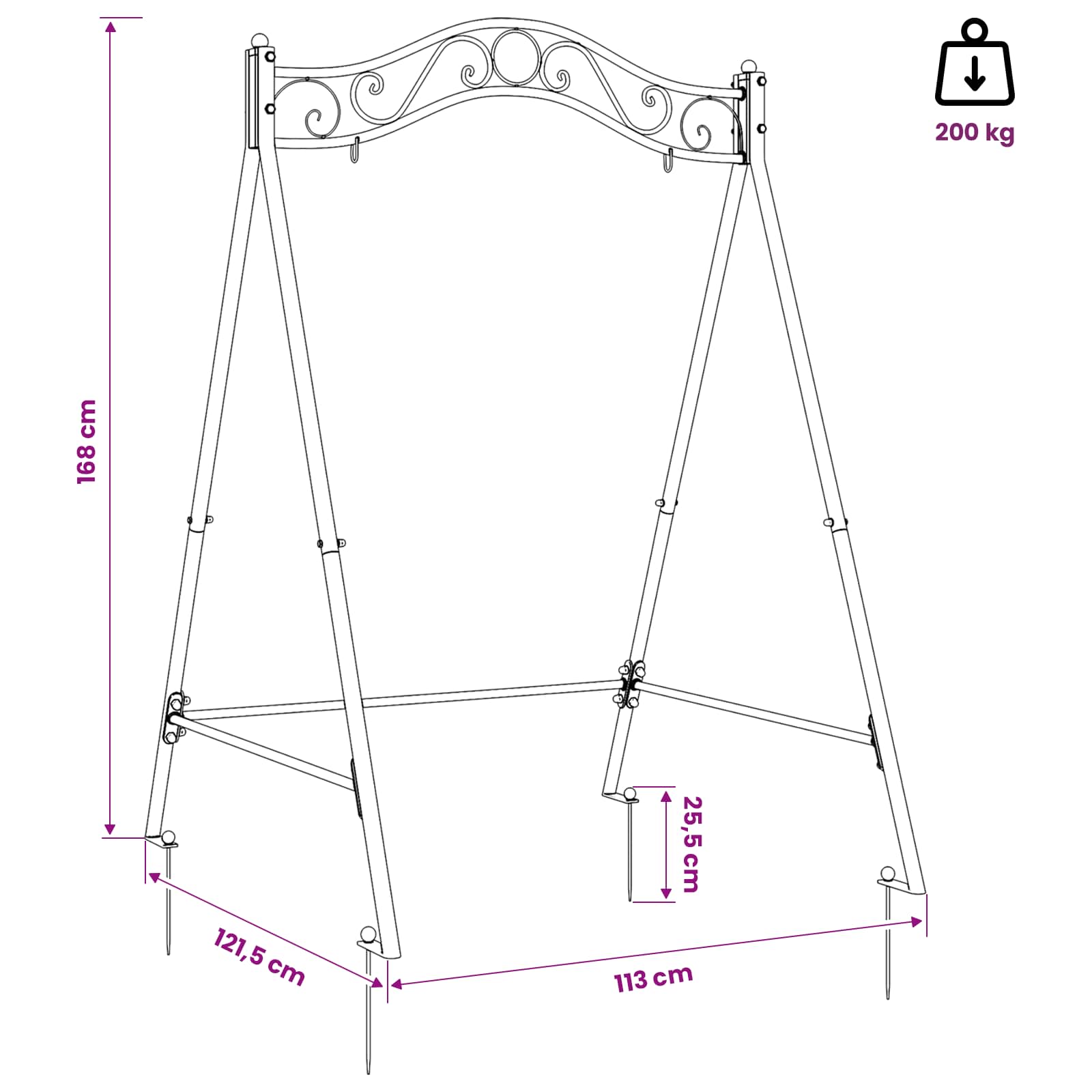 Telaio per Altalena Marrone Antico 113 x 121,5 x 168 cm Acciaio | homemem39