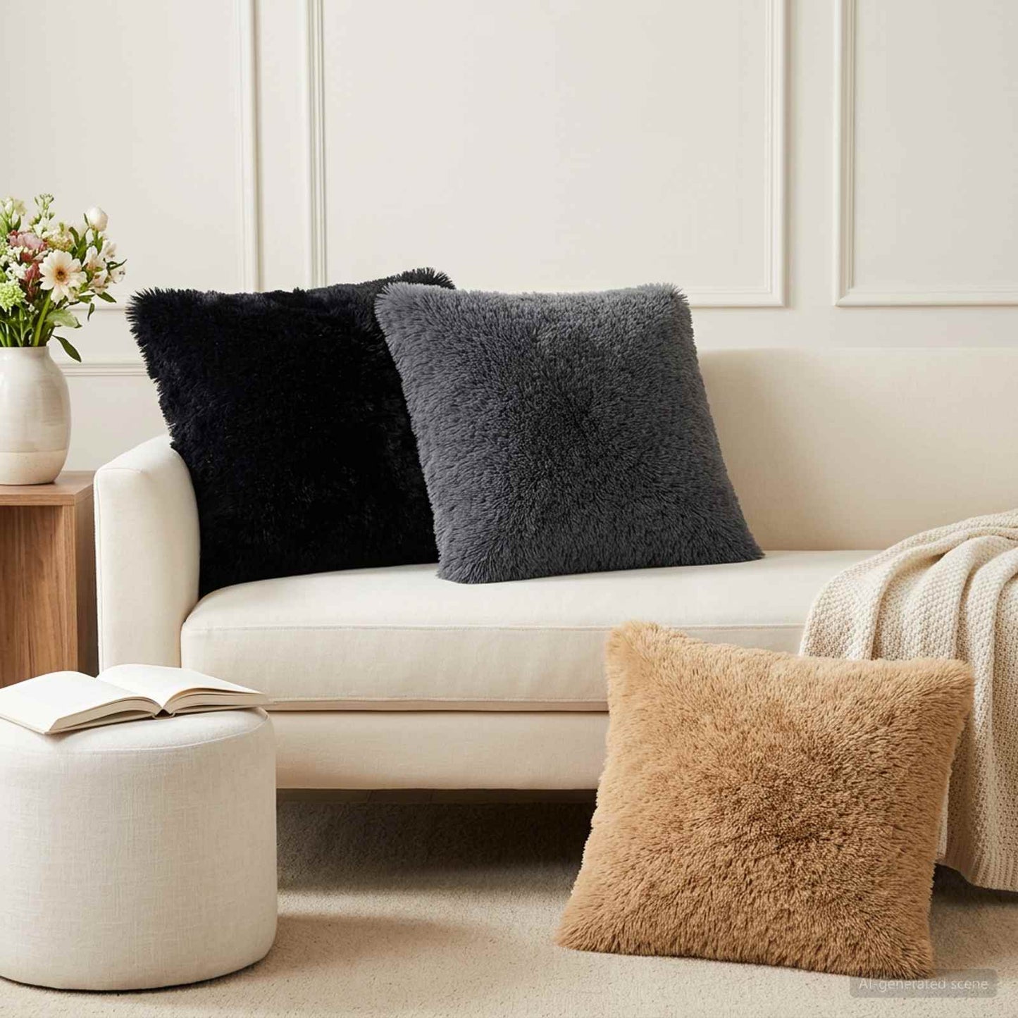 Cuscino con cuscino HEERLEN 2 pz Nero Fleece PV