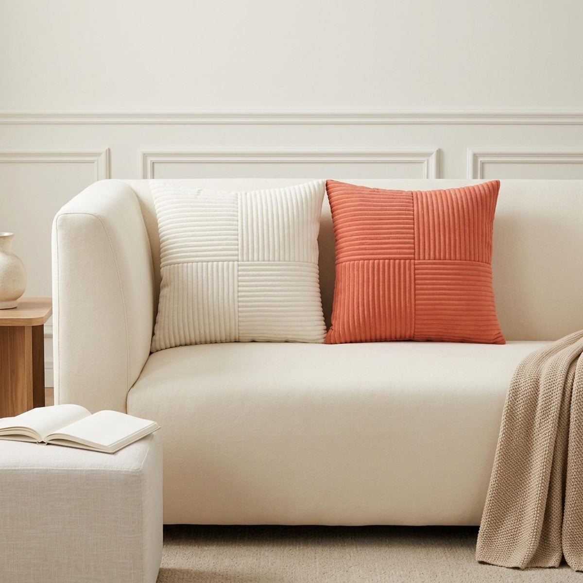 Federa 2 pz ALMELO Rosso Arancio 40 x 40 cm corduroy