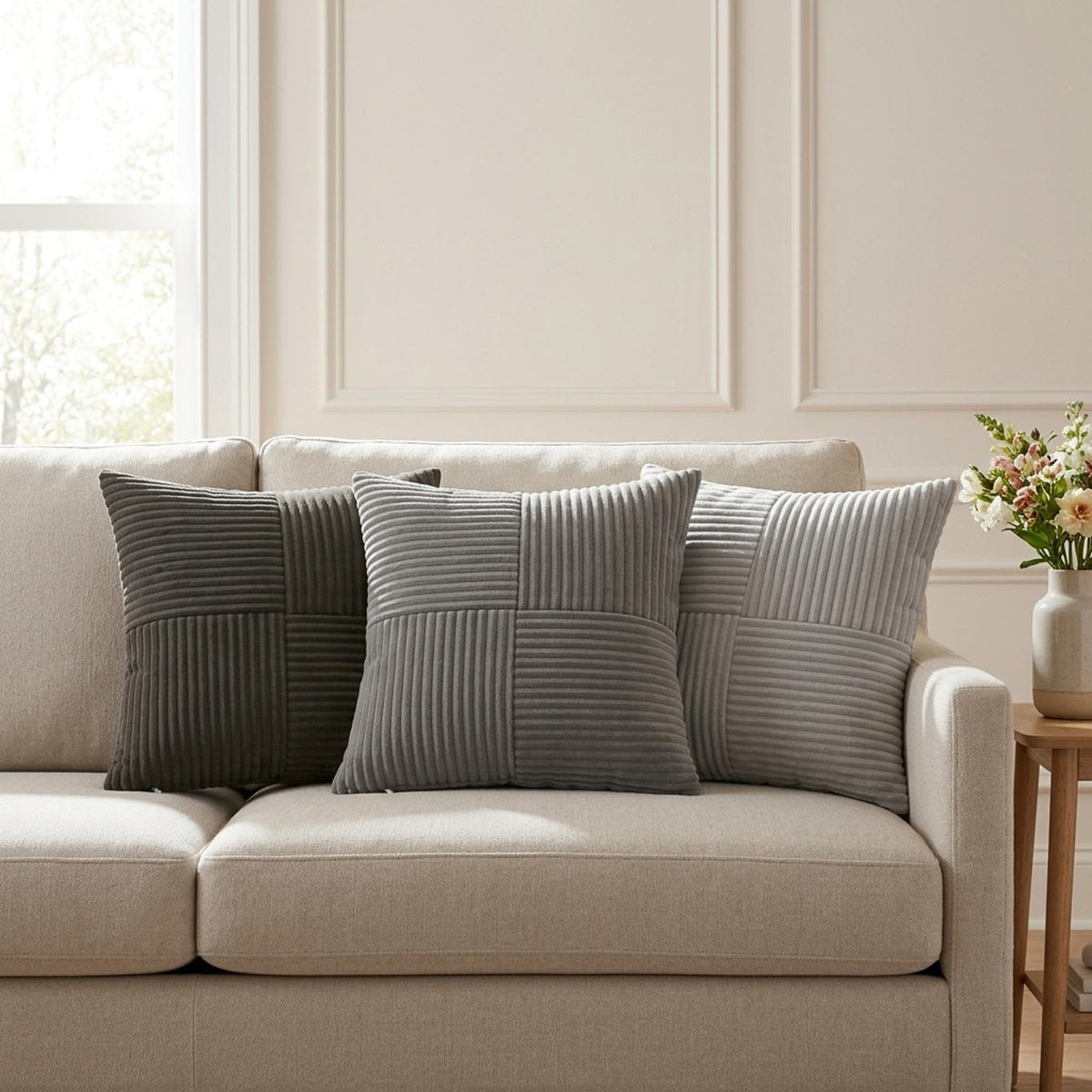 Federa 6 pz ALMELO Antracite 40 x 40 cm corduroy