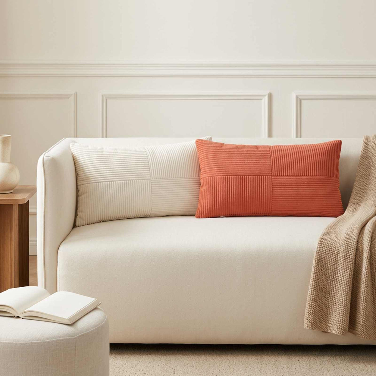 Federa 6 pz ALMELO Crema 40 x 80 cm corduroy