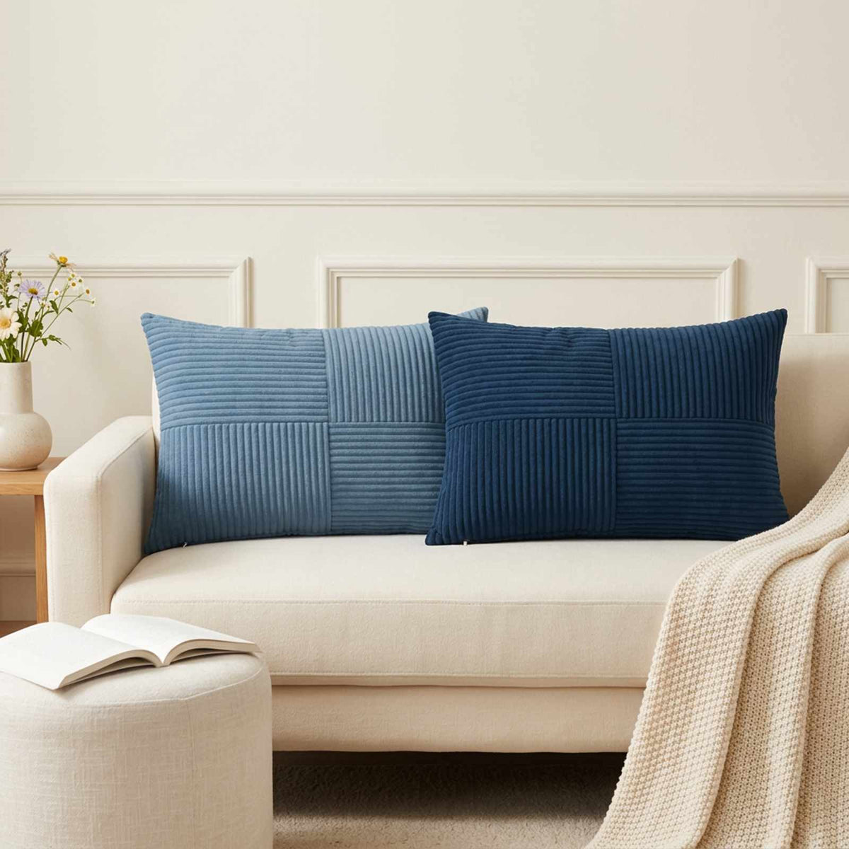 Federa 6 pz ALMELO Blu navy 50 x 70 cm corduroy