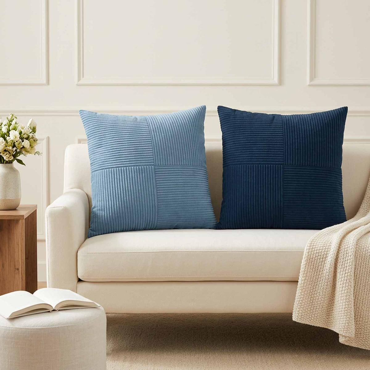 Federa 6 pz ALMELO Blu 55 x 55 cm corduroy