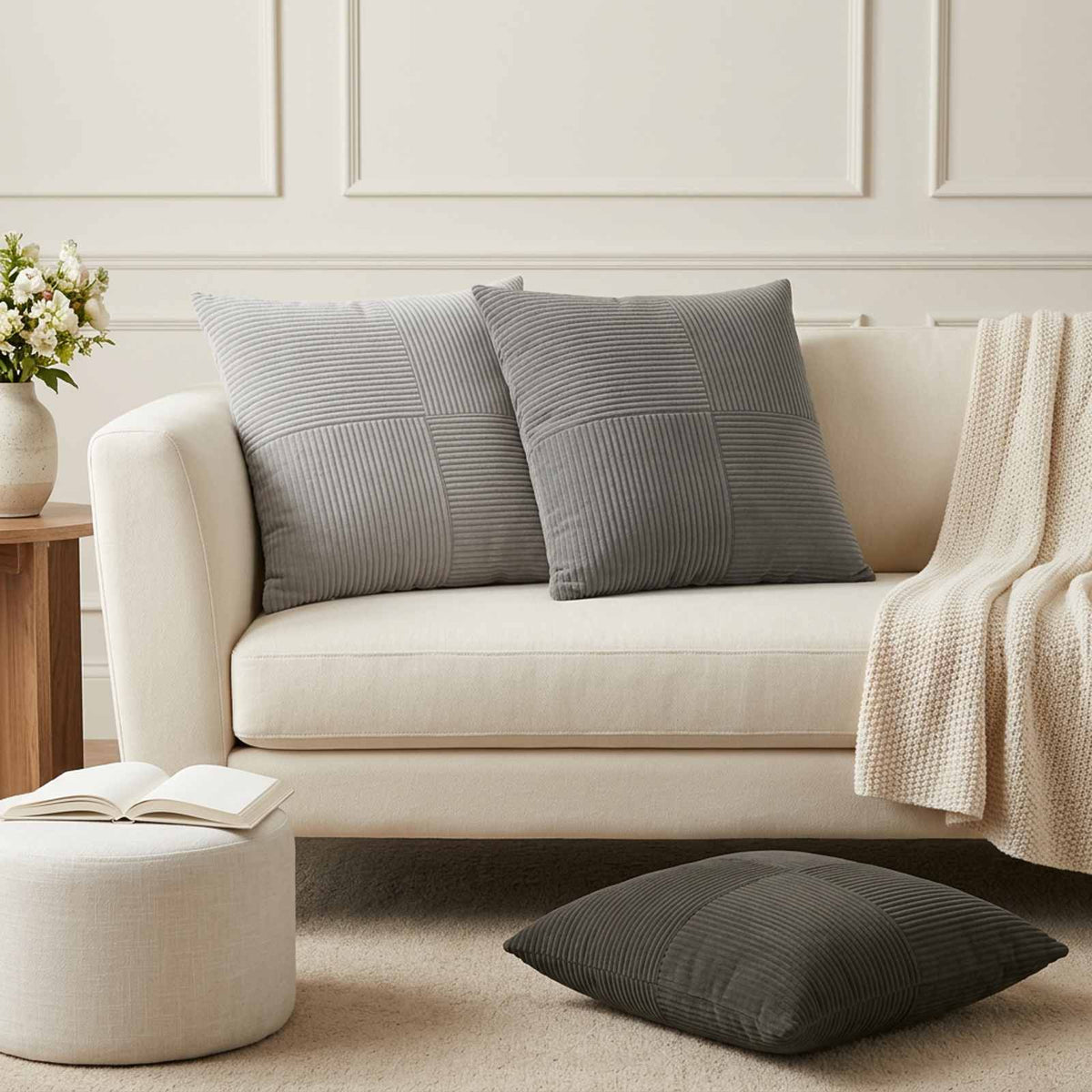 Federa 2 pz ALMELO Antracite 55 x 55 cm corduroy