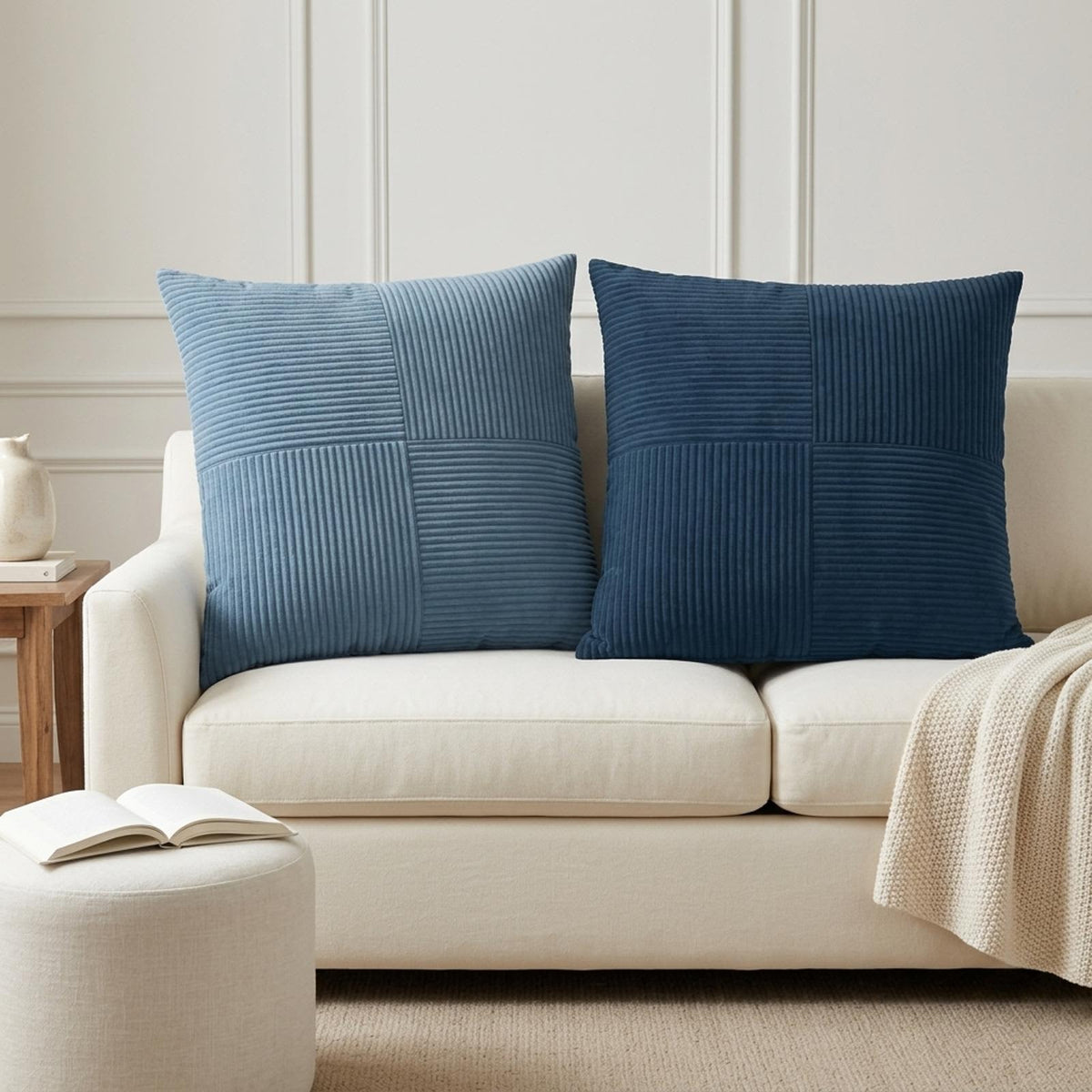Federa 6 pz ALMELO Blu 80 x 80 cm corduroy