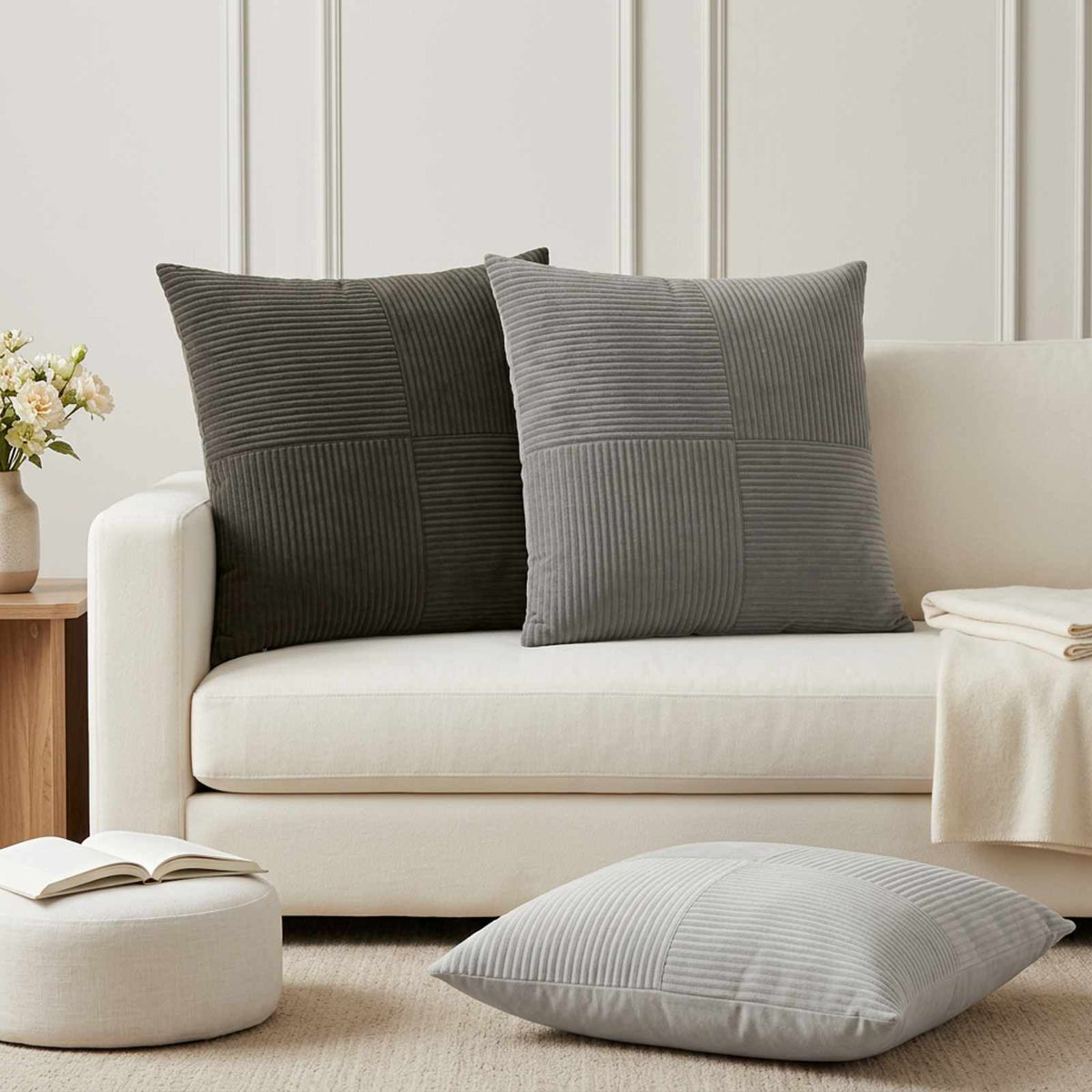 Federa 6 pz ALMELO Antracite 65 x 65 cm corduroy