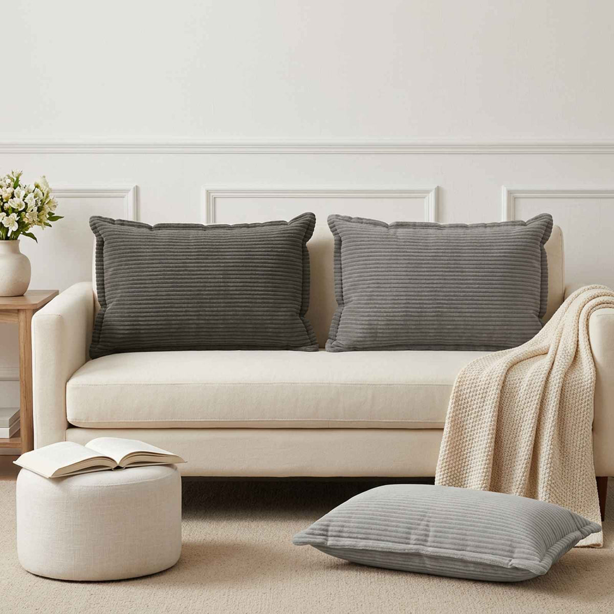 Federa 6 pz HOUTEN Grigio Chiaro 50 x 75 cm corduroy