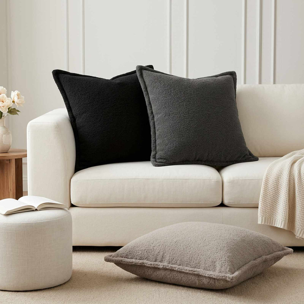 Federa 6 pz HOUTEN Grigio Scuro 65 x 65 cm Bouclé