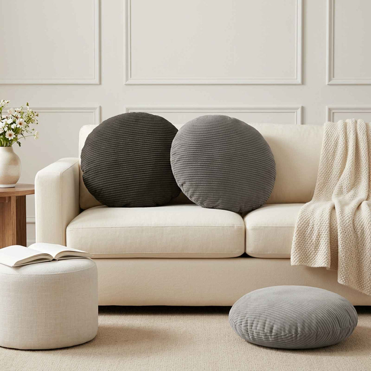 Federa 6 pz HEERLEN Grigio Chiaro Ø 60 cm corduroy
