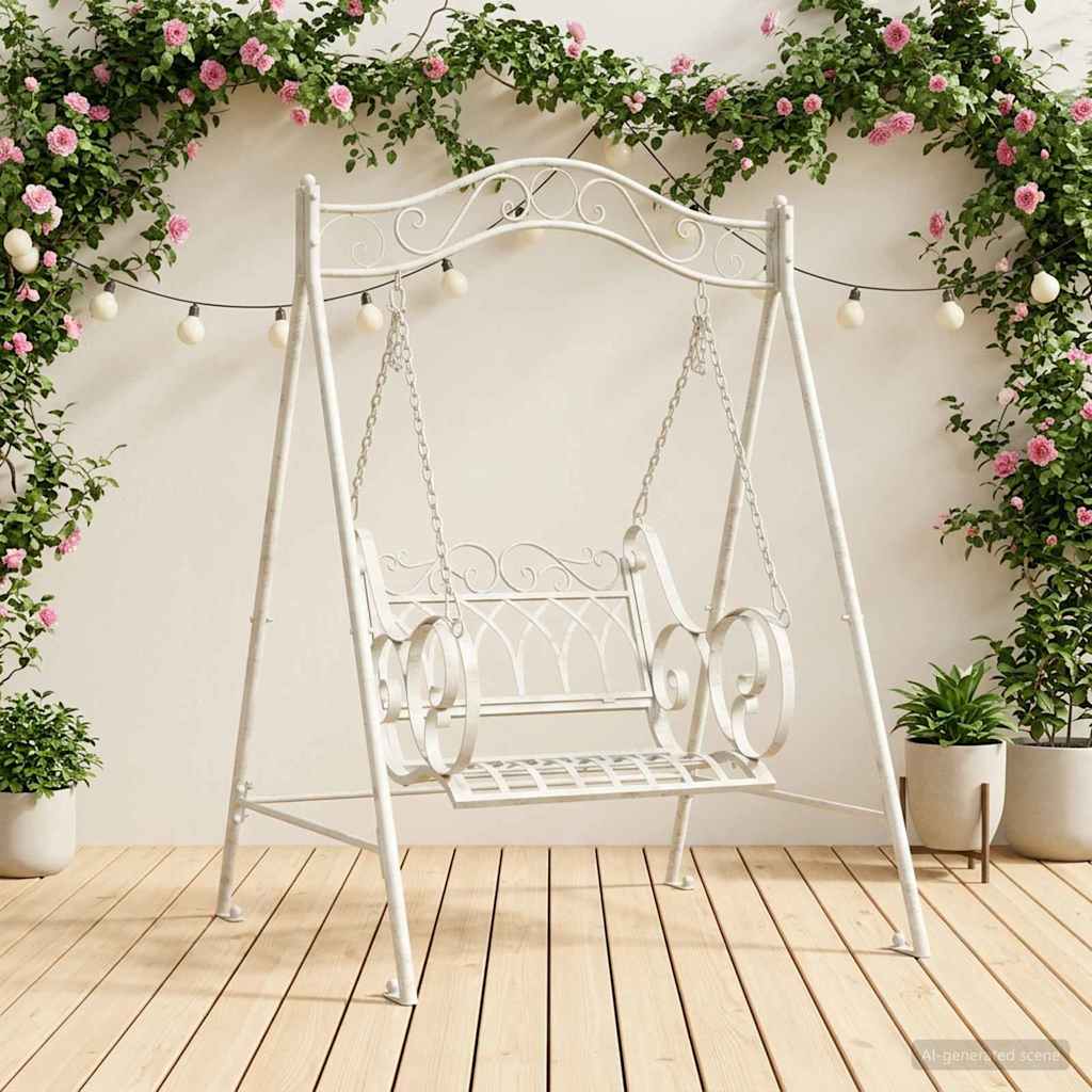 Panchina a Dondolo Acciaio 113 x 121,5 x 168 cm Bianco Antico | homemem39